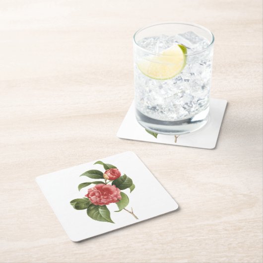 Camellia (Camellia japonica) von Redouté Rechteckiger Pappuntersetzer (Vor Ort)