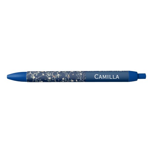 Camellia Flowers Navy Blue Custom Name  Kugelschreiber (Vorderseite)