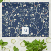 Camellia Garden Navy Blau Monogrammiert Geschirrtuch (Gefaltet)