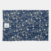 Camellia Garden Navy Blau Monogrammiert Geschirrtuch (Horizontal)