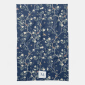Camellia Garden Navy Blau Monogrammiert Geschirrtuch (Vertikal)