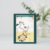 Camellia und Bush Warbler Hiroshige Fine Art Postkarte (Stehend Vorderseite)