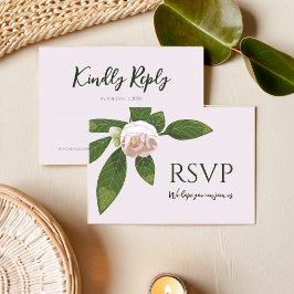 Camellia und Grüne Einfache Elegante RSVP Karte