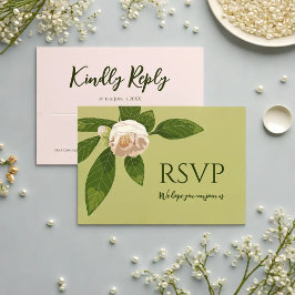 Camellia und Grüne Einfache Elegante RSVP Karte