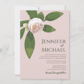 Camellia und Grüne Einfache Hochzeit Einladung (Vorderseite)
