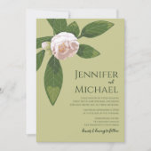 Camellia und Grüne Einfache Hochzeit Einladung (Vorderseite)