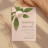 Camellia und Grüne Einfache Hochzeit Einladung
