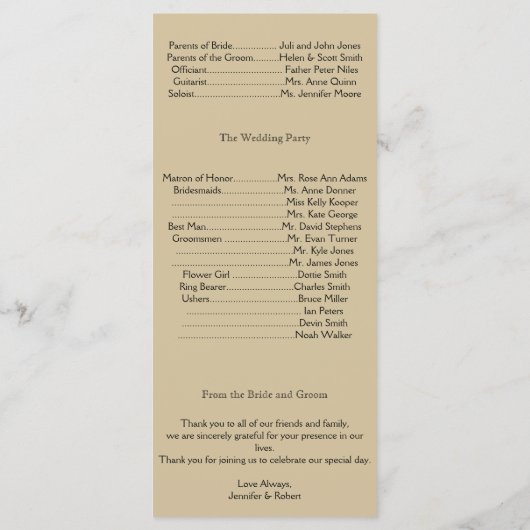 Camelot Gold mit Black Scrolls Wedding Program Programm (Rückseite)
