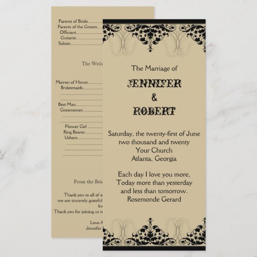 Camelot Gold mit Black Scrolls Wedding Program Programm (Vorne/Hinten)