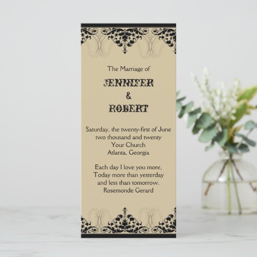 Camelot Gold mit Black Scrolls Wedding Program Programm (Stehend Vorderseite)