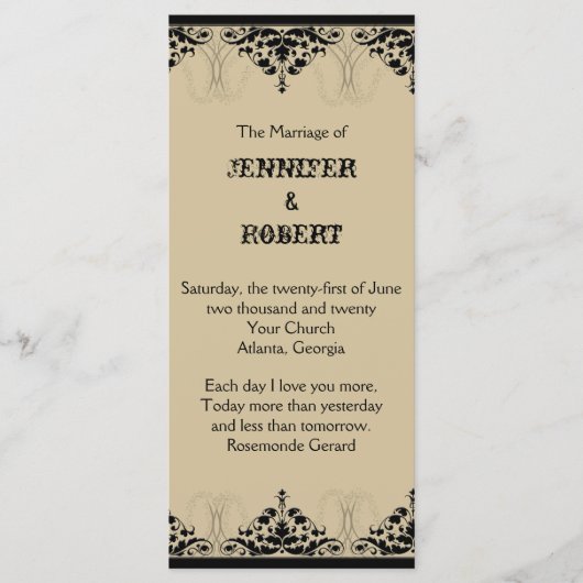 Camelot Gold mit Black Scrolls Wedding Program Programm (Vorderseite)