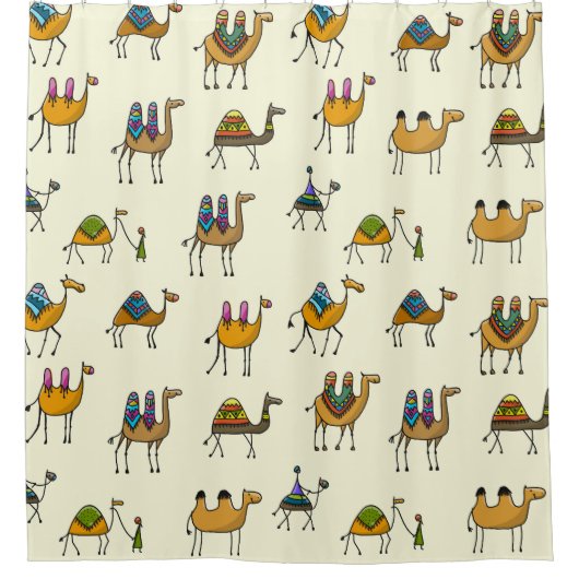 Camels Caravan Dekoration Nahtloses Muster Duschvorhang (Vorderseite)