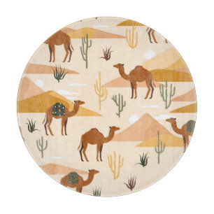 Camels Dunes Cacti: Wüste nahtlos Schneidebrett