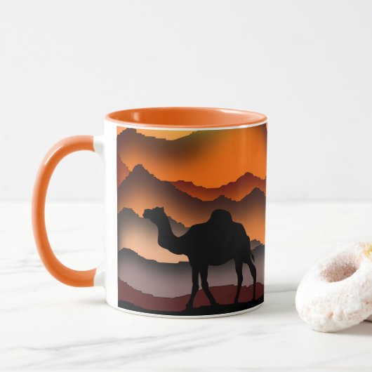 Camels Silhouette - Wüste Sonnenuntergang - Malere Tasse (Mit Donut)