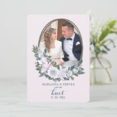 Cameo Floral Foto Wedding Card Ankündigung (Stehend Vorderseite)