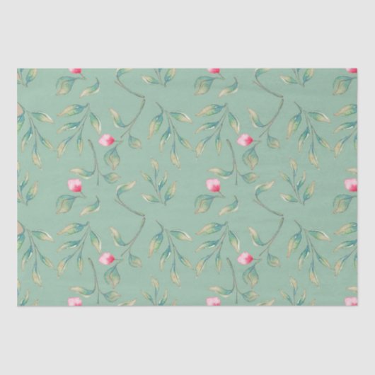 Cameo Green Floral Tissue Paper Seidenpapier (Vorderseite)