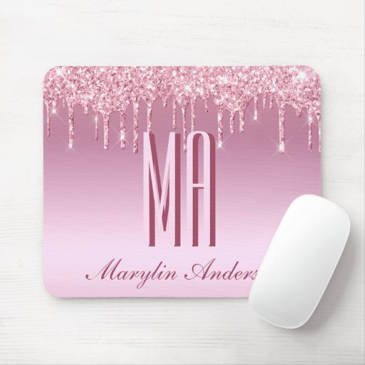 CAMEO PINK GLITZER TROPFEN KURSIVE NAME MONOGRAM MOUSEPAD (Mit Mouse)