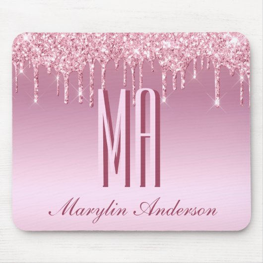 CAMEO PINK GLITZER TROPFEN KURSIVE NAME MONOGRAM MOUSEPAD (Vorne)