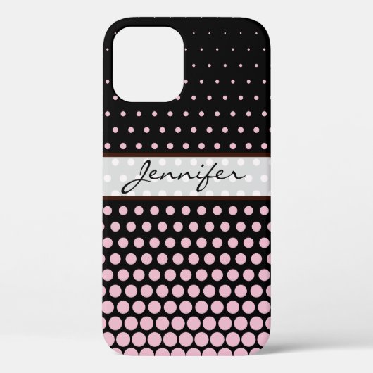 Cameo Pink Polka Dot Elegant Modernes Schwarz Case-Mate iPhone Hülle (Rückseite)