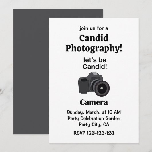 Camera Candid Photographer Photography Einladung (Vorne/Hinten)