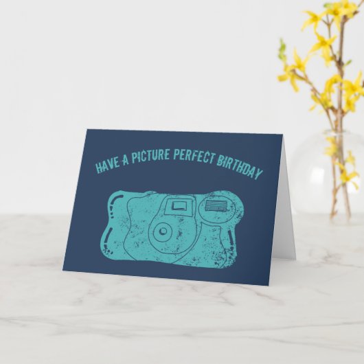 Camera Custom Message Aquamarin, Navy Blue Karte (Gelbe Blume)