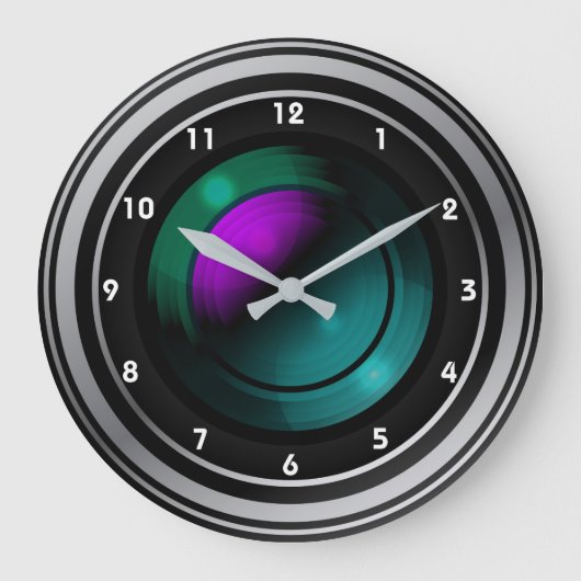 Camera Lens Fotodesign Clock Große Wanduhr (Vorderseite)