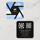 Camera lens sky drone quadratische visitenkarte (Vorne/Hinten)