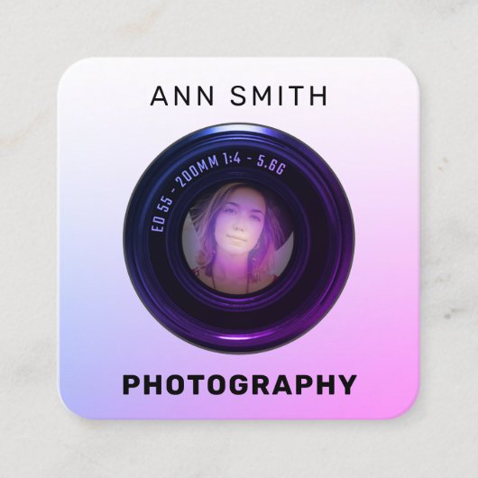 Camera-Objektiv-Foto-Quadrat-Visitenkarte Quadratische Visitenkarte (Vorderseite)