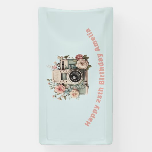 Camera with Flowers Retro Pastel Image Birthday Banner (Vertikal)