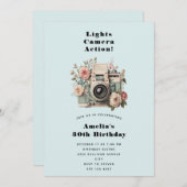  Camera with Flowers Retro Pastel Image Birthday Einladung (Vorne/Hinten)