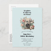 Camera with Flowers Retro Pastel Image Birthday Einladungspostkarte (Vorne/Hinten)