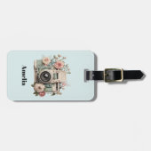 Camera with Flowers Retro Pastel Image Gepäckanhänger (Vorderseite horizontal)