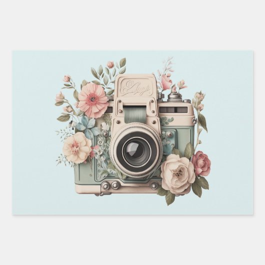 Camera with Flowers Retro Pastel Image Geschenkpapier Set (Vorderseite 3)