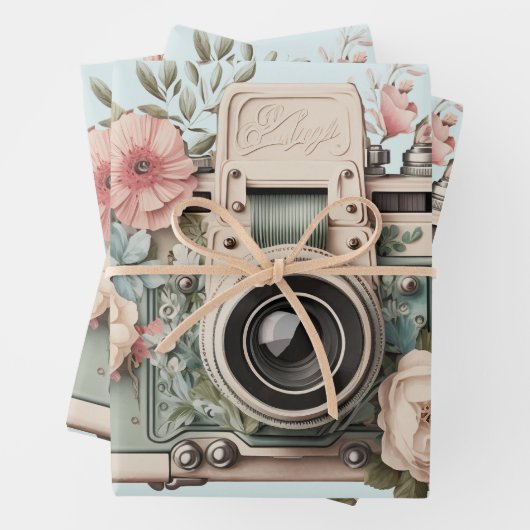 Camera with Flowers Retro Pastel Image Geschenkpapier Set (Beispiel)