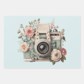 Camera with Flowers Retro Pastel Image Geschenkpapier Set (Vorderseite)