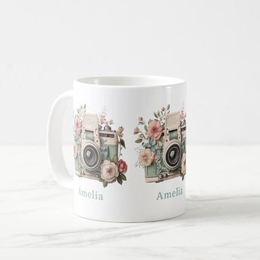 Camera with Flowers Retro Pastel Image Kaffeetasse (Vorderseite Links)