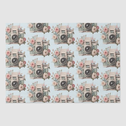 Camera with Flowers Retro Pastel Image Pattern Seidenpapier (Vorderseite)