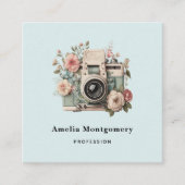 Camera with Flowers Retro Pastel Image Quadratische Visitenkarte (Vorderseite)