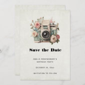 Camera with Flowers Retro Pastel Image Save The Date (Vorne/Hinten)