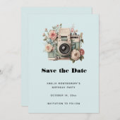 Camera with Flowers Retro Pastel Image Save The Date (Vorne/Hinten)