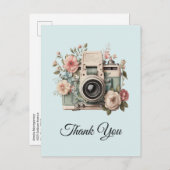 Camera with Flowers Retro Pastel Image Thank You Postkarte (Vorne/Hinten)