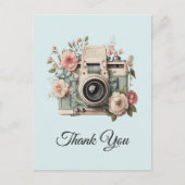 Camera with Flowers Retro Pastel Image Thank You Postkarte (Vorderseite)