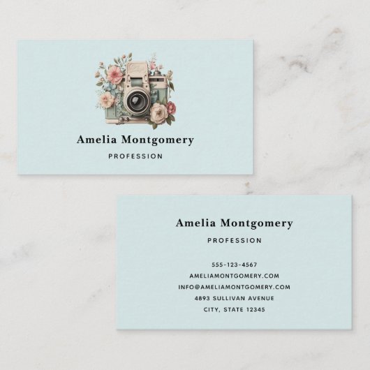 Camera with Flowers Retro Pastel Image Visitenkarte (Vorne/Hinten)