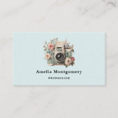 Camera with Flowers Retro Pastel Image Visitenkarte (Vorderseite)