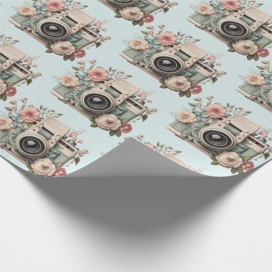 Camera with Flowers Retro Pastel Pattern Geschenkpapier (Ecke)