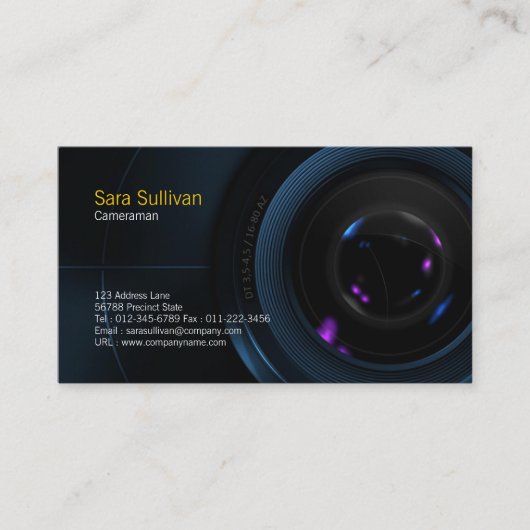 Cameraman Business Card Camera Lens Visitenkarte (Vorderseite)