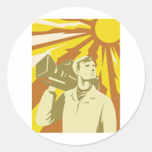 Cameraman Film-Crew mit Videokamera Runder Aufkleber