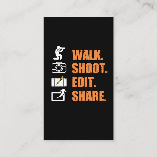 Cameraman Sprichwort Walk Shooting Edit Share Funn Visitenkarte (Vorderseite)