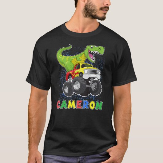 Cameron Personalized Dinosaur On A Monster Truck K T-Shirt (Vorderseite)