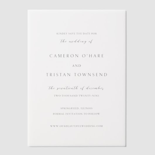 Cameron Simple Modern Wedding rettet das Datum Pergament Einladungen (Vorderseite)